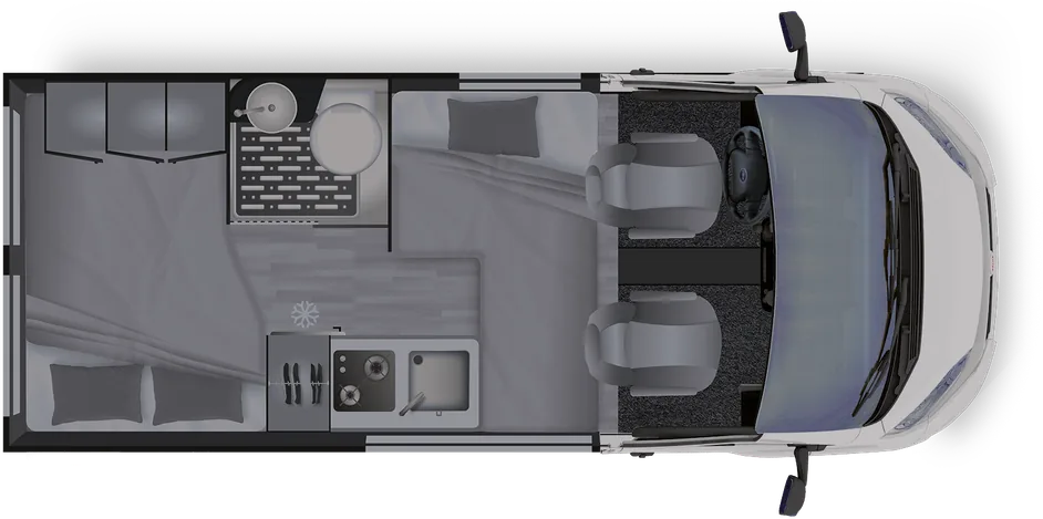 Grundriss Dreamer D43 Select – Nachtstellung mit gemachten Betten