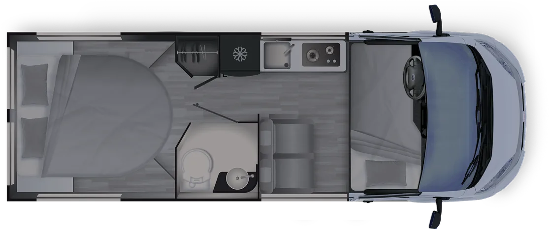 Grundriss Dreamer D64 Select · NEU – Nachtstellung mit gemachten Betten