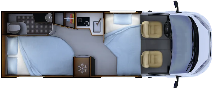 Grundriss Rapido V62 – Nachtstellung mit gemachten Betten