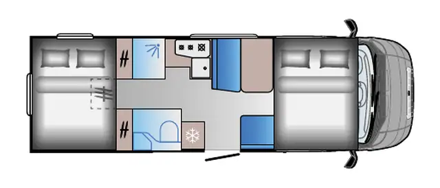 Grundriss Sun Living A 72 SP · NEU – Nachtstellung mit gemachten Betten