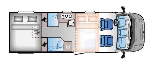 Grundriss Sun Living S 72 SP – Nachtstellung mit gemachten Betten
