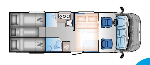 Grundriss Sun Living S 75 SL – Nachtstellung mit gemachten Betten