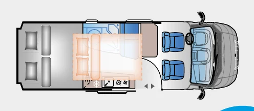 Grundriss Sun Living V 65 GX – Nachtstellung mit gemachten Betten